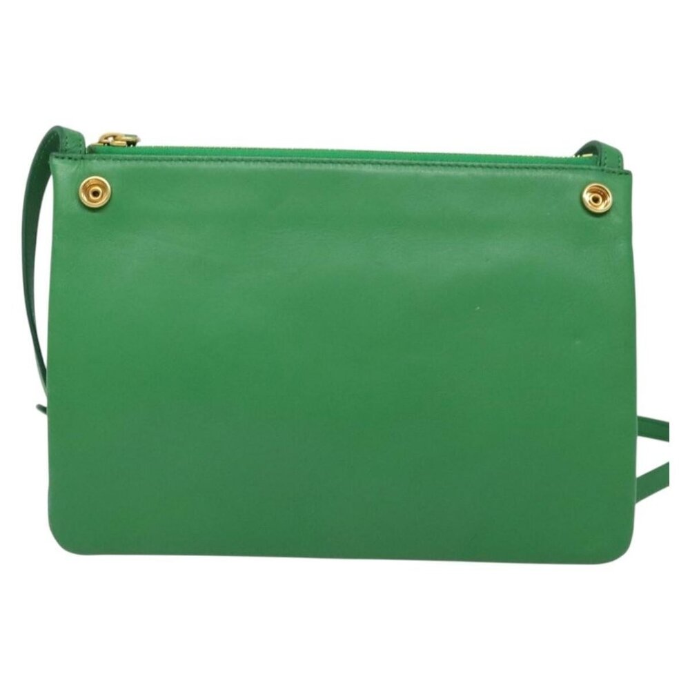 Authentic CELINE Trio Shoulder Bag Leather Green Gold - Picture 5 of 16